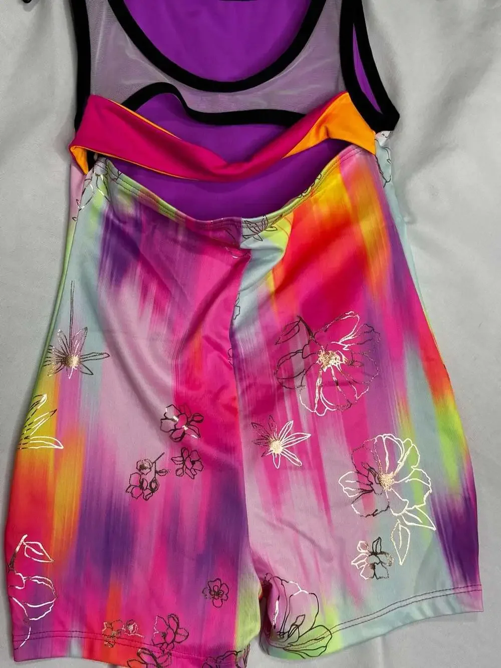 Justice Abstract Floral Brushstroke Gym Dance Unitard Size 7/8